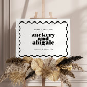 モダンはっきりした波線フレーム白黒結婚 ポスター