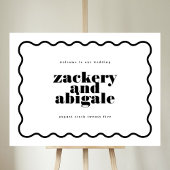 モダンはっきりした波線フレーム白黒結婚 ポスター