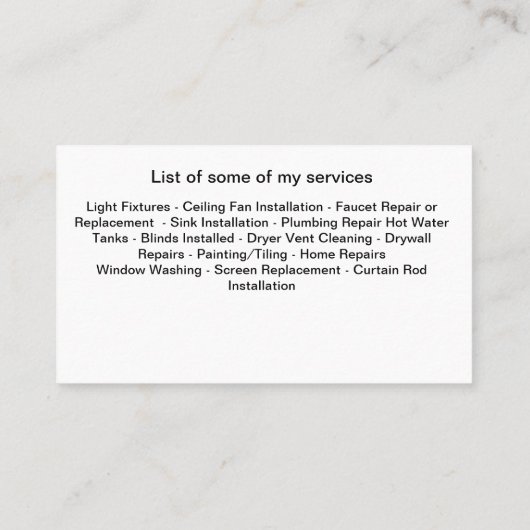 モダンはっきりした男らしHandyman名刺 名刺 (裏面)