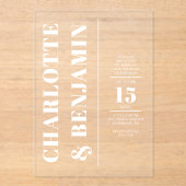 モダンはっきりした白結婚線 アクリル招待状 (正面)