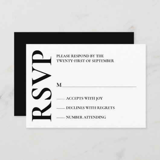 モダンはっきりした白結婚色 出欠カード (正面/裏面)