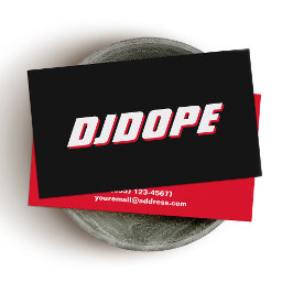 モダンはっきりした白黒とレッドタイポグラフィDJ 名刺