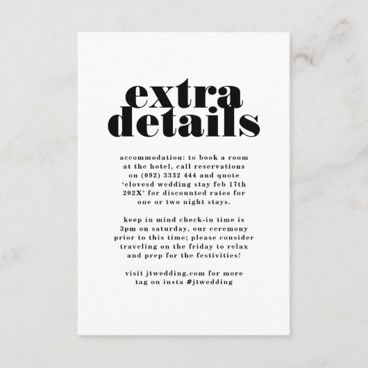 モダンはっきりした白黒の追加情報詳細 エンクロージャーカード (正面)