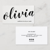 モダンはっきりした白黒レザースクリプト書 名刺 (正面/裏面)