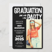 モダンはっきりした白黒写真2023年卒業 招待状 (正面)