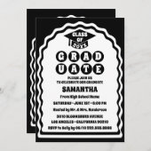 モダンはっきりした白黒波形アーチ写真卒業 招待状 (正面/裏面)