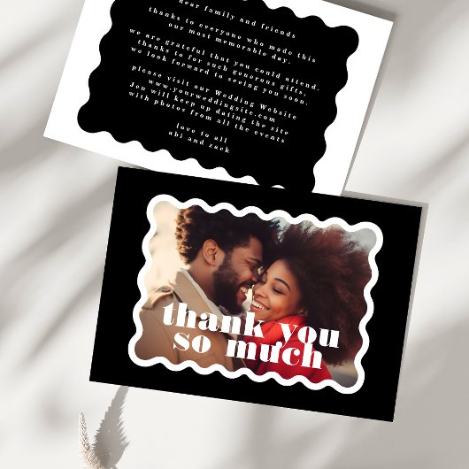 モダンはっきりした白黒縁ど写真 サンキューカード