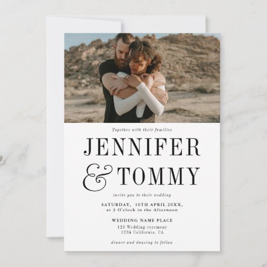 モダンはっきりした秋白黒結婚写真 招待状 (正面)