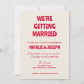 モダンはっきりした結婚カラフルファンキーユニークレトロ 招待状 (正面)