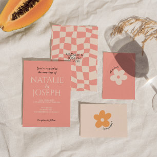 モダンはっきりした結婚カラフルレトロユニークズ 招待状