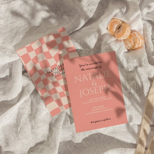 モダンはっきりした結婚カラフルレトロユニークズ 招待状