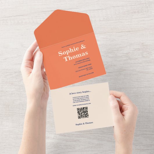 モダンはっきりした結婚タイポグラフィ オールインワン招待状 (貼ってはがせる)