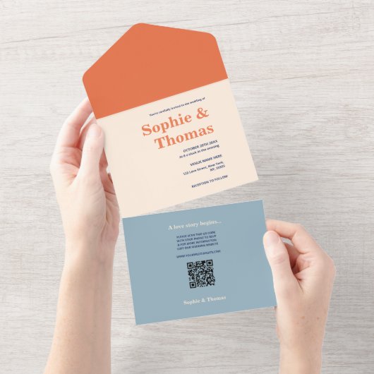 モダンはっきりした結婚タイポグラフィ オールインワン招待状 (貼ってはがせる)