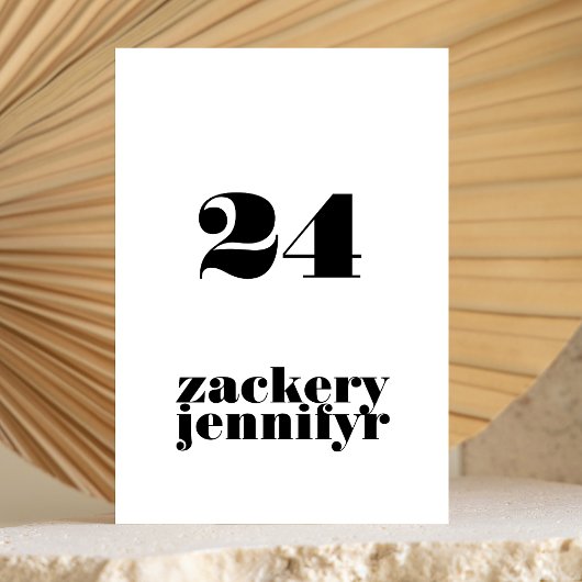 モダンはっきりした結婚白黒 テーブルナンバー