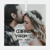 モダンはっきりした結婚結婚したメリーの写真 ガラスオーナメント (裏面)