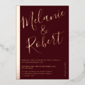 モダンはっきりした結婚赤のバラ金ゴールドストライプ 箔招待状 (正面)