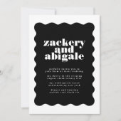 モダンはっきりした縁ど白黒結婚s 招待状 (正面)