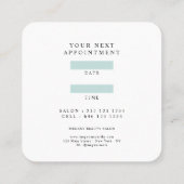 モダンはっきりした美容師スクリプトアポイントメントミント スクエア名刺 (裏面)