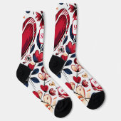 モダンはっきりした赤いハートとフローラモノグラム ソックス (右)