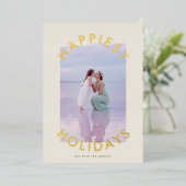 モダンはっきりした金ゴールドのChristmasScriptのエレガント写真 箔シーズンカード (立ち正面)