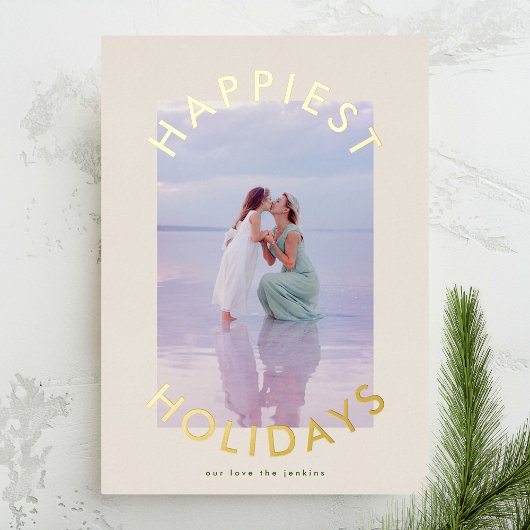 モダンはっきりした金ゴールドのChristmasScriptのエレガント写真 箔シーズンカード