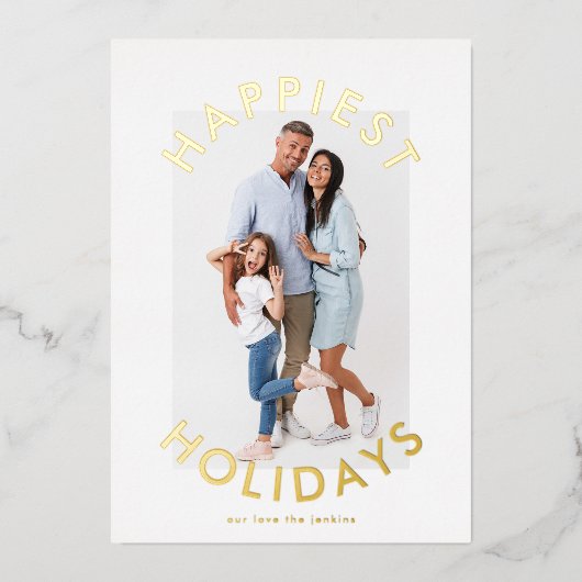 モダンはっきりした金ゴールドエレガントChristmas Two Photo 箔シーズンカード (正面)