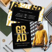 モダンはっきりした金ゴールドスタイリッシュ卒業式 案内状