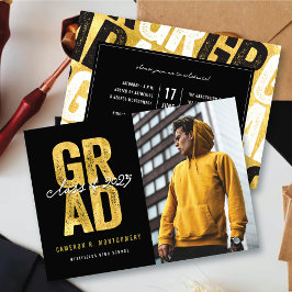 モダンはっきりした金ゴールドスタイリッシュ卒業式 案内状