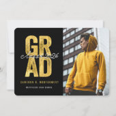 モダンはっきりした金ゴールドスタイリッシュ卒業式 案内状 (正面)