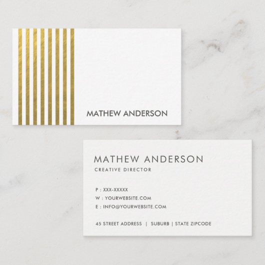 モダンはっきりした金ゴールドフェイク線パターン 名刺 (正面/裏面)