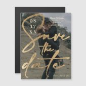 モダンはっきりした金ゴールドフォイルのスクリプト保存日付の写真 (正面/裏面)