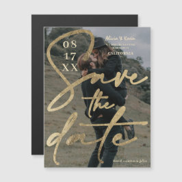 モダンはっきりした金ゴールドフォイルのスクリプト保存日付の写真