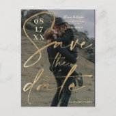 モダンはっきりした金ゴールドフォイルのスクリプト保存日付の写真 ポストカード (正面)