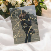 モダンはっきりした金ゴールドフォイルのスクリプト保存日付の写真 招待状