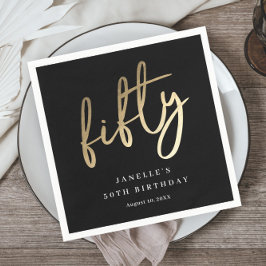 モダンはっきりした金ゴールド型50誕生日 スタンダードカクテルナプキン