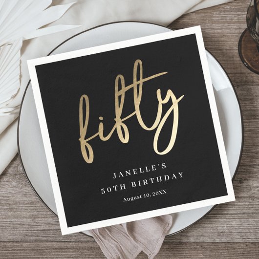 モダンはっきりした金ゴールド型50誕生日 スタンダードカクテルナプキン
