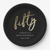モダンはっきりした金ゴールド型50誕生日 ペーパープレート (正面)