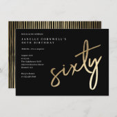 モダンはっきりした金ゴールド型60誕生日 招待状 (正面/裏面)