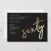 モダンはっきりした金ゴールド型60誕生日 招待状 (正面)