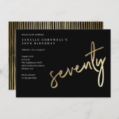 モダンはっきりした金ゴールド型70誕生日 招待状 (正面/裏面)
