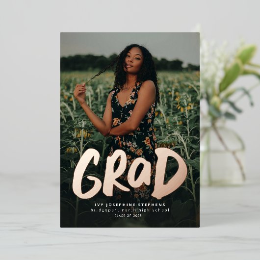 モダンはっきりした金ゴールド1号卒業 箔招待状 (立ち正面)