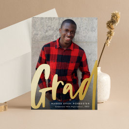 モダンはっきりした金ゴールド1枚卒業 箔招待状