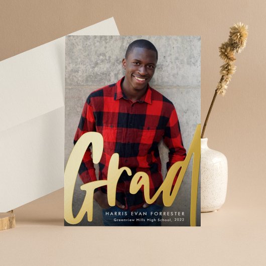 モダンはっきりした金ゴールド1枚卒業 箔招待状