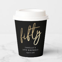 モダンはっきりした金ゴールド50th誕生日パーティー 紙コップ