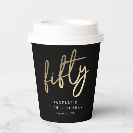 モダンはっきりした金ゴールド50th誕生日パーティー 紙コップ (正面)