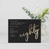 モダンはっきりした金ゴールド80誕生日 招待状 (スタンド正面)