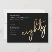 モダンはっきりした金ゴールド80誕生日 招待状 (正面)