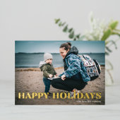 モダンはっきりした金ゴールドHappy Holidays写真 箔シーズンカード (立ち正面)