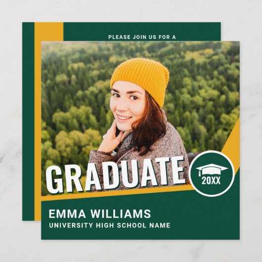 モダンはっきりした青黄写真卒業 招待状 (正面/裏面)