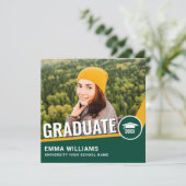 モダンはっきりした青黄写真卒業 招待状 (スタンド正面)